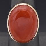 Vintage 14K Yellow Gold Red Coral Cabochon Oval Cocktail Ring