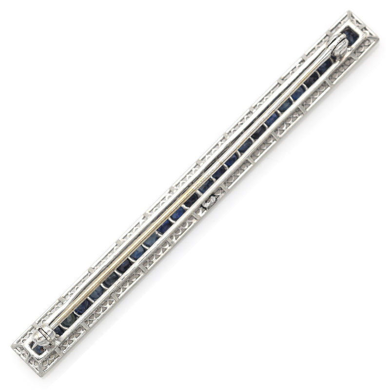 Antique Art Deco Platinum Sapphire Bar Brooch Pin