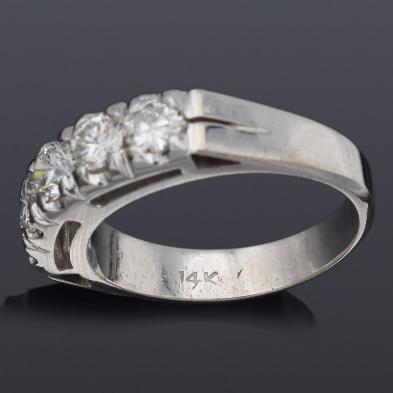 Vintage 14K White Gold 1.09 TCW Diamond Semi-Eternity Band Ring 4.0G Size 6