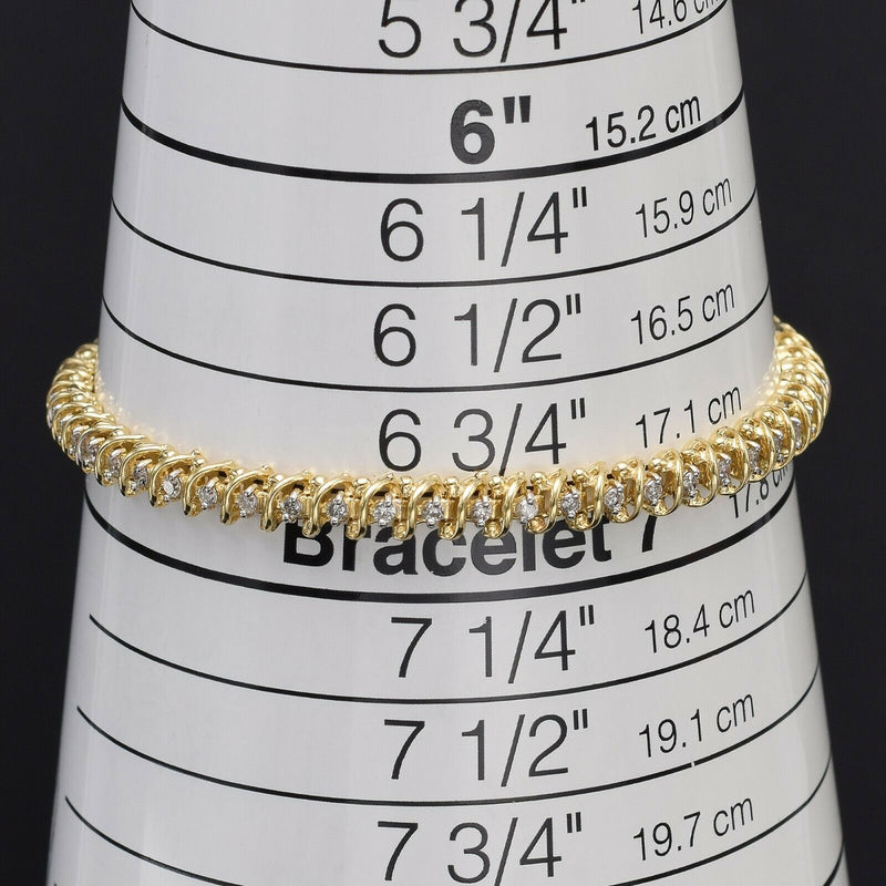 Vintage 14K Yellow Gold 1.10 TCW Diamond Swirl Link Tennis Bracelet