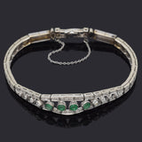 Antique Art Deco 14K White Gold Emerald & 1.66 Diamond Tennis Bracelet