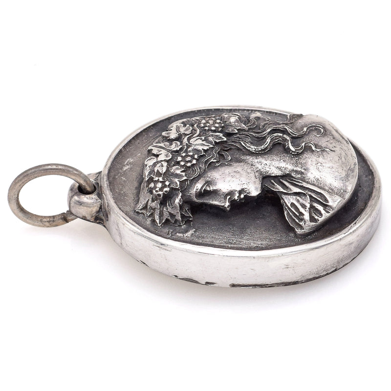 Vintage Henryk Winograd HW 999 Fine Silver Repoussé Woman Grape Vine Pendant Sm
