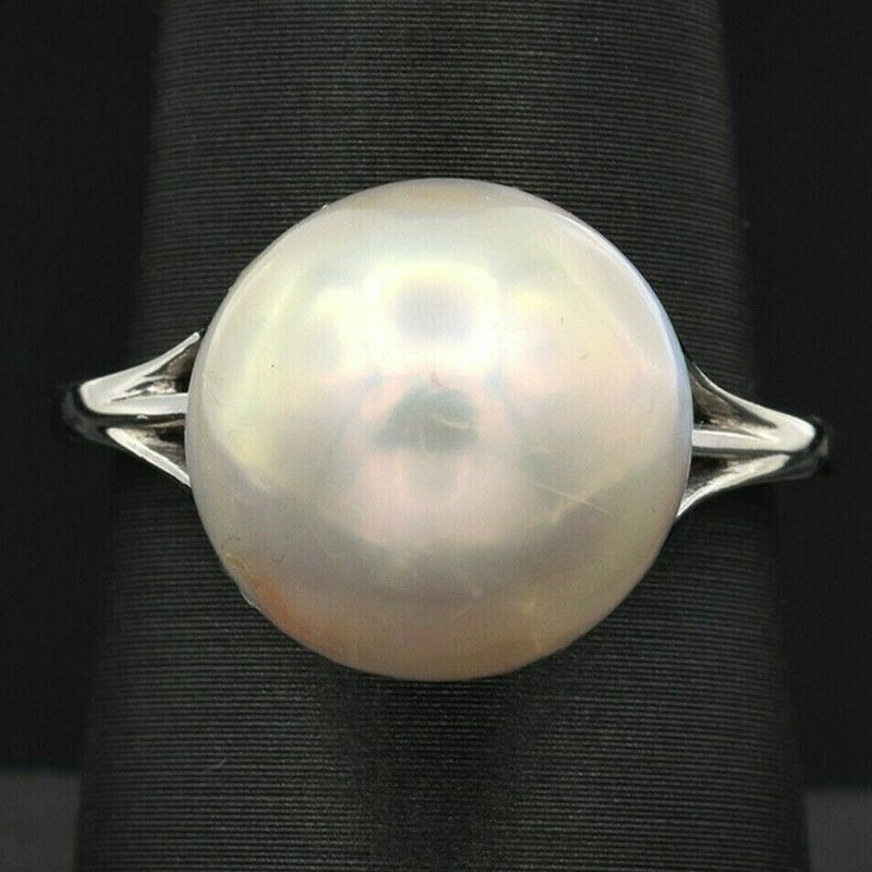 Vintage 14K White Gold Mabe Pearl Band Ring