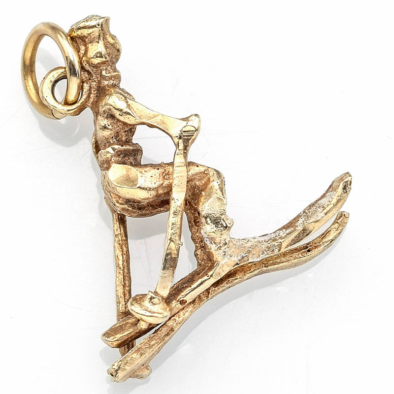 Vintage 14K Yellow Gold Ski Racer Charm Pendant