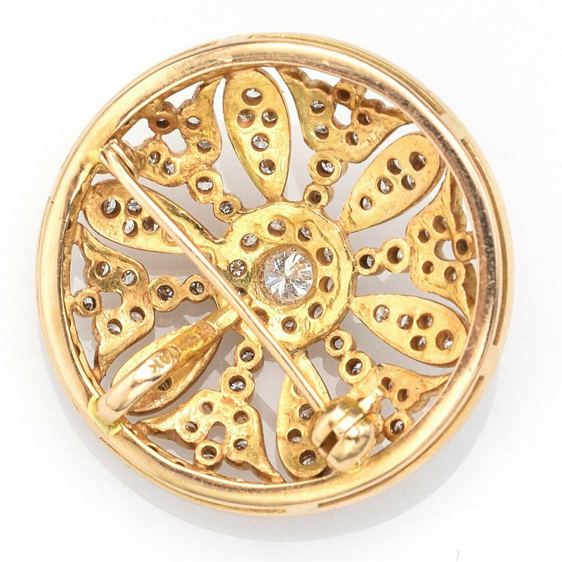 Antique 14K Yellow Gold Diamond Art Deco Round Brooch Pendant D/E VS-1