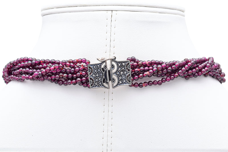 Vintage Judith Jack Sterling Silver Garnet Marcasite Multi-Strand Bead Necklace