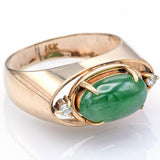 Vintage 14K Yellow Gold 2.61 Ct Green Jade & Diamond Band Ring