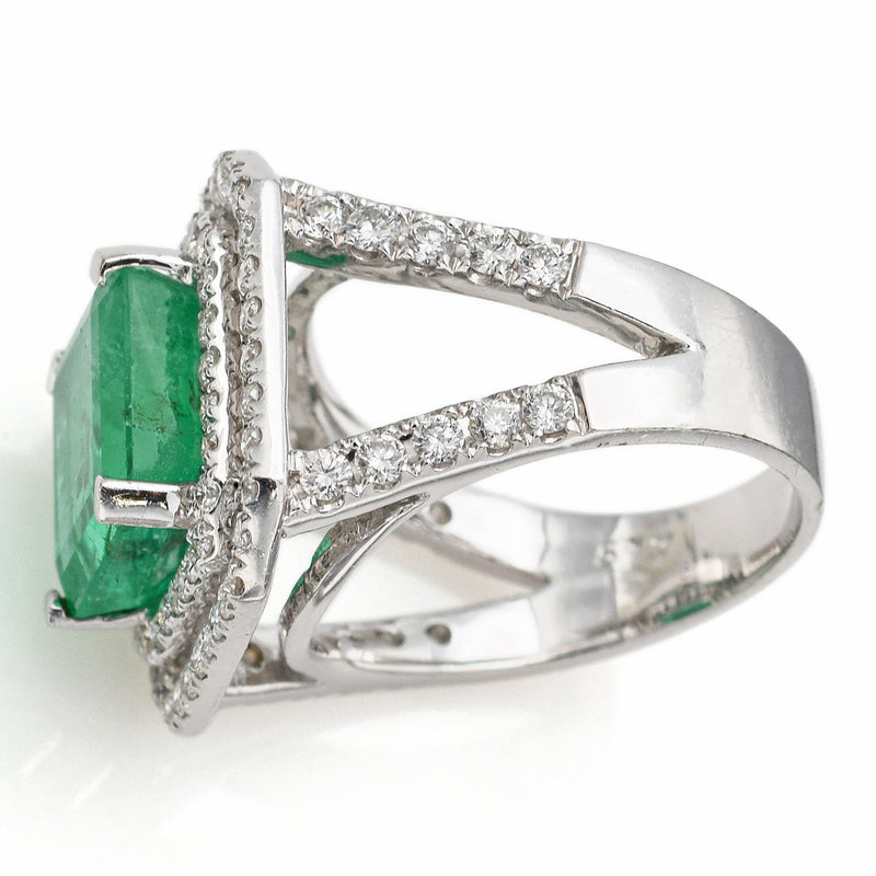 Vintage 14K White Gold 4.02 Ct Emerald & 1.24 TCW Diamond Cocktail Ring 7.4G