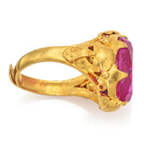 Vintage 24K Yellow Gold 10.51 Carat Lab Ruby Oval Cocktail Ring
