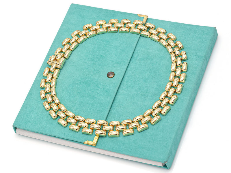 Estate 18K Yellow Gold 3-Row Panther Chain Chunky Collar Necklace +Case