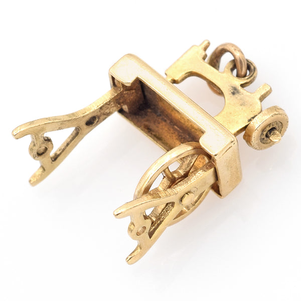 Vintage 14K Yellow Gold Treadle Sewing Machine Charm Pendant 2.2 Grams