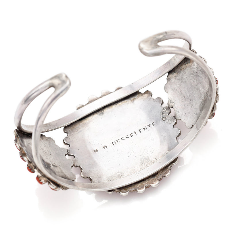 Vintage Marie Donna Besselente Zuni Sterling Silver Red Coral Cuff Bracelet