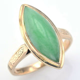 Vintage 14K Yellow Gold 4.66 Ct Green Jade Marquise Cocktail Ring