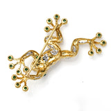 Vintage 14K Yellow Gold Emerald & Diamond Toad Frog Large Brooch Pin