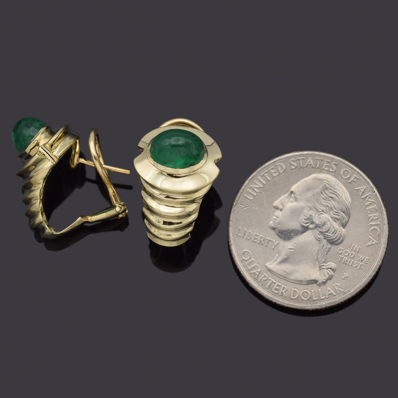Vintage 14K Yellow Gold Emerald Omega Back Drop Earrings