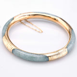 Vintage 14K Yellow Gold Green Jade Hinged Bangle Bracelet