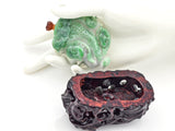 Antique Chinese Green Jade Carved Cabbage Snuff Bottle + Wood Stand 154.5 Grams