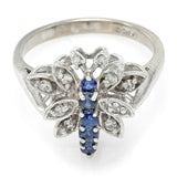 Vintage 14K White Gold Sapphire & Diamond Butterfly Bug Band Ring