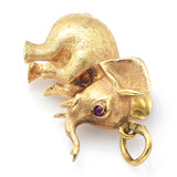 Vintage 14K Yellow Gold Ruby Elephant Charm Pendant