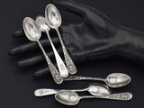Set of 6 Antique Stieff Sterling Silver Baltimore Rose Demitasse Spoons w/ Mono