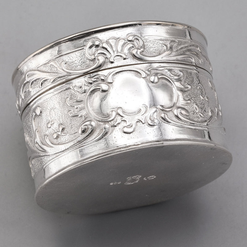 Antique 800 Silver Cherub Etched Round Trinket Pill Box Case