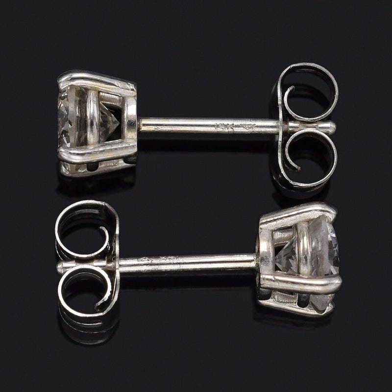 Vintage 14K White Gold 0.78 TCW Diamond Round Stud Earrings 4.5 mm I/J SI-2