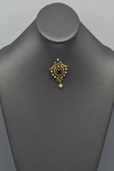 Antique Victorian 14K Gold Sea Pearl & Onyx Brooch Pin Pendant 11.6 Grams