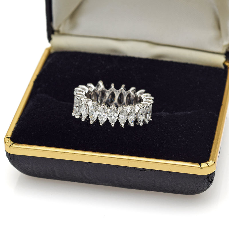 Vintage Platinum 3.72 TCW Diamond Marquise Eternity Band Ring + Box Size 5.25