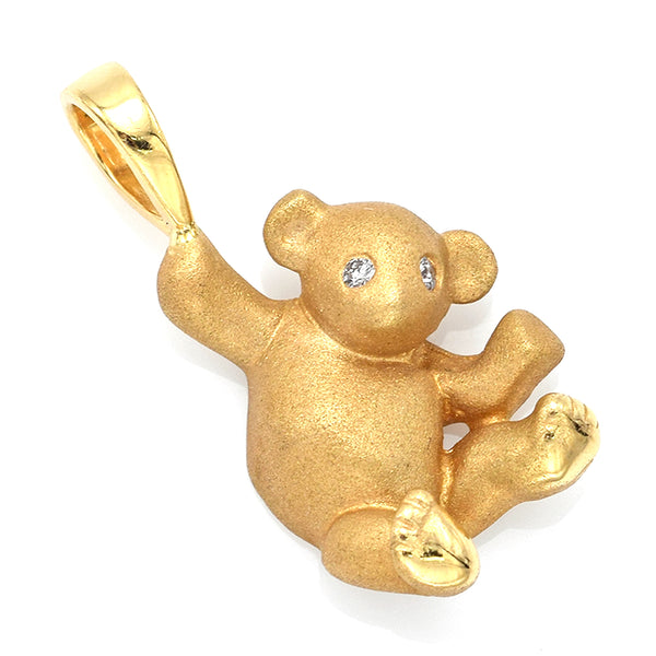 Vintage 14K Yellow Gold Diamond Teddy Bear Charm Pendant