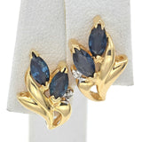 Vintage 14K Yellow Gold Sapphire & Diamond Stud Earrings