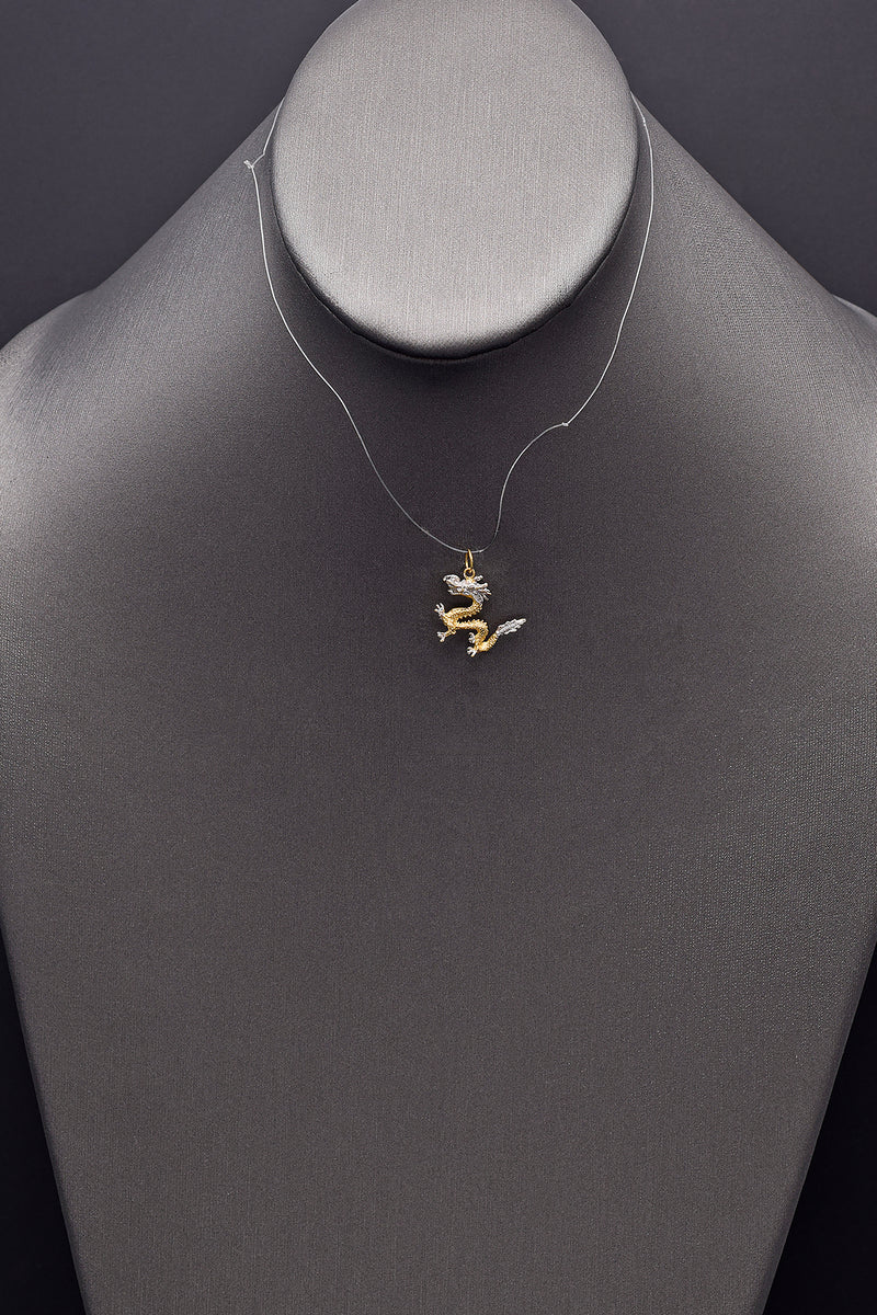 Vintage 14K Yellow & White Gold Dragon Charm Pendant 1.7 Grams