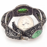 Vintage Chinese Silver Green Jade Filigree Bracelet 47.2 Grams