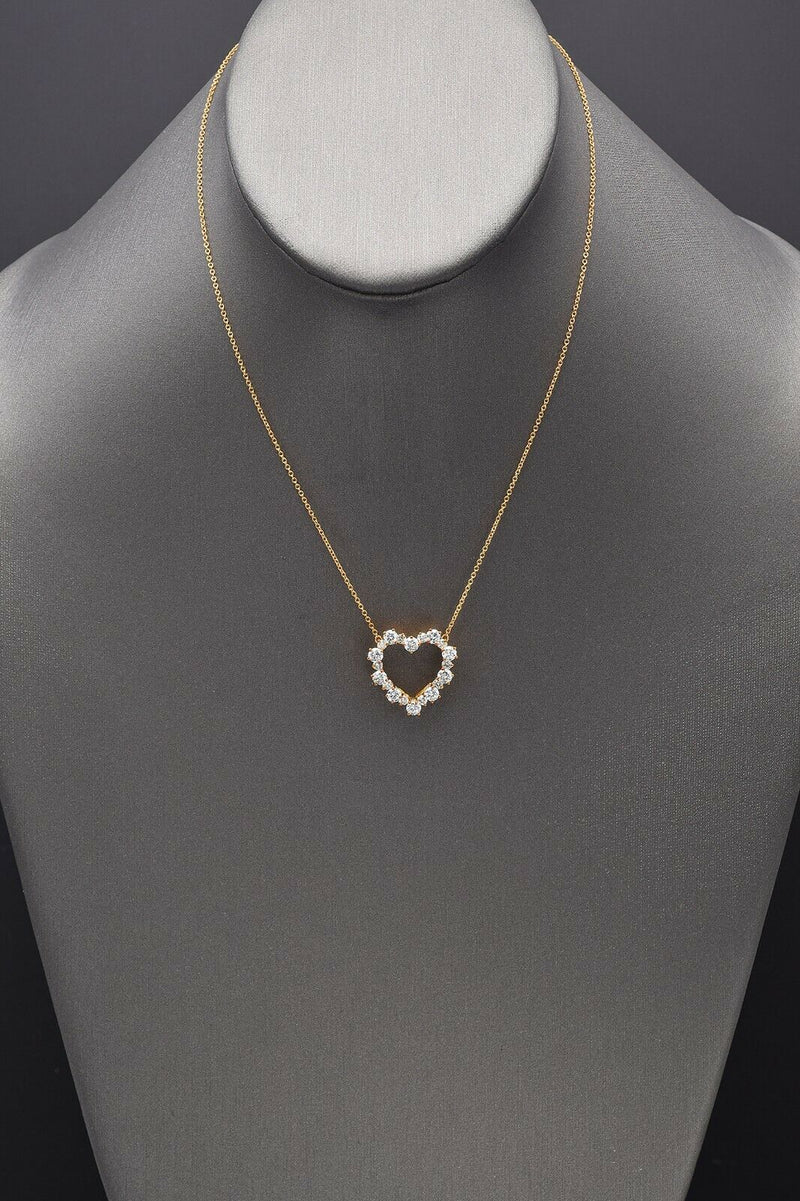 $4,400 Appraised Tiffany & Co. 18K Gold 1.70 TCW Diamond Heart Pendant Necklace