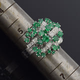 Vintage 14K White Gold Emerald & 0.55 TCW Diamond Cluster Cocktail Ring