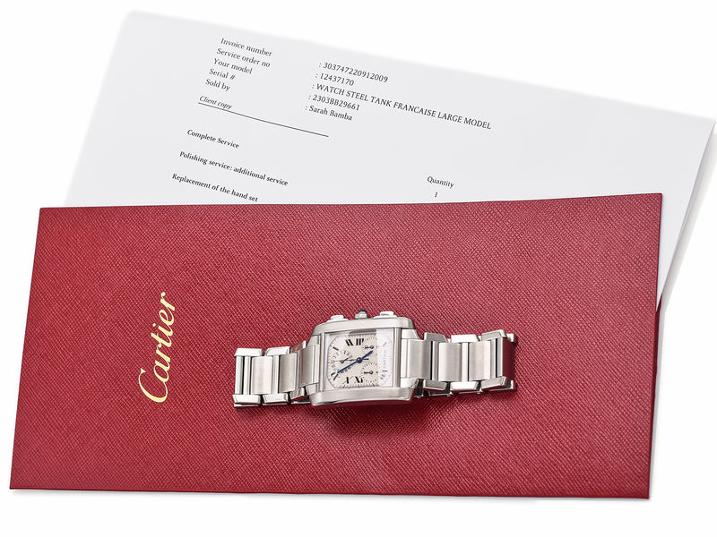 Cartier 2303 Tank Francaise Chronoflex Quartz Men's Large Watch + Service Paper