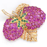 Vintage 22K Gold 18.24TCW Ruby, Diamond & Emerald Strawberry Brooch