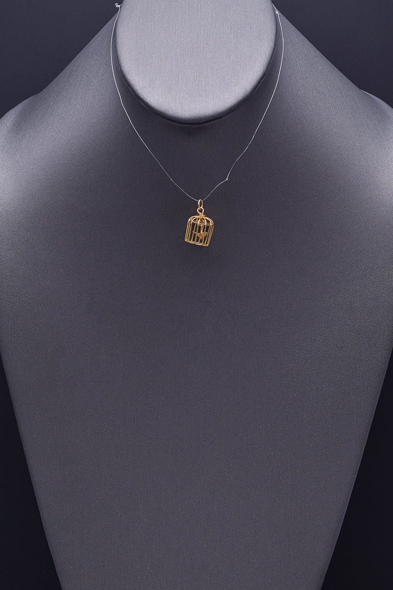 Vintage 14K Yellow Gold Bird in Birdcage Charm Pendant 1.8 Grams