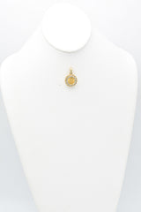 Vintage 22K 1945 Dos Pesos Mexican Coin & Diamond 14K Gold Pendant