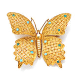 Vintage 18K Yellow Gold Turquoise & Ruby Butterfly Brooch Pin Pendant