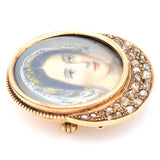 Antique 14K Yellow Gold 1.45 TCW Mine Cut Diamond Portrait Brooch Pin