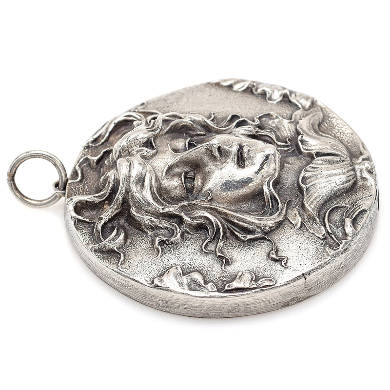 Vintage Henryk Winograd HW 999 Fine Silver Repoussé Flower Maiden Pendant