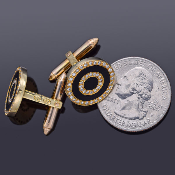 Vintage 18K Yellow Gold Onyx & 0.88 TCW Diamond Round Cufflinks 14.5 Grams