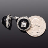 Antique Platinum Onyx & 2.62 TCW Diamond Round Stud Earrings 15.8 mm