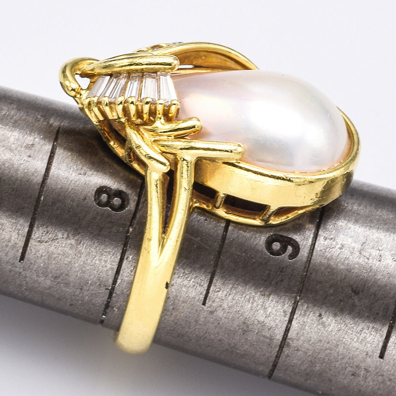Vintage 18K Yellow Gold Mabe Pearl & 0.55 TCW Diamond Cocktail Ring