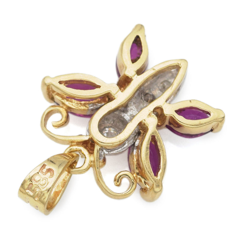 Vintage 14K Yellow Gold Ruby & Diamond Butterfly Pendant
