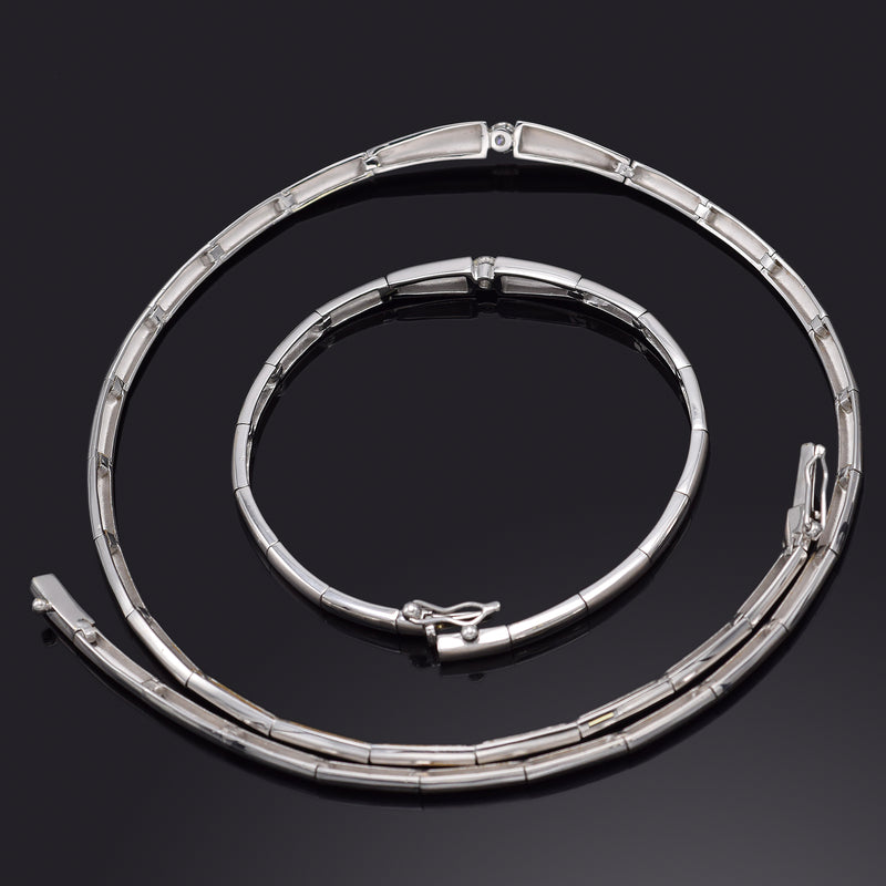Estate 18K White Gold 0.48 TCW Diamond Link Necklace & Bracelet Set + Pouch G/H VS