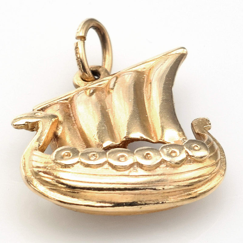 Vintage 14K Yellow Gold Viking Ship Boat Charm Pendant