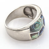Vintage 14K White Gold Abalone & Diamond Band Ring