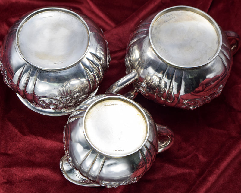 Black Starr & Frost Antique Sterling Silver Repousse Tea and Coffee Set of 5