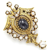 Antique Victorian 14K Gold Sea Pearl & Onyx Brooch Pin Pendant 11.6 Grams